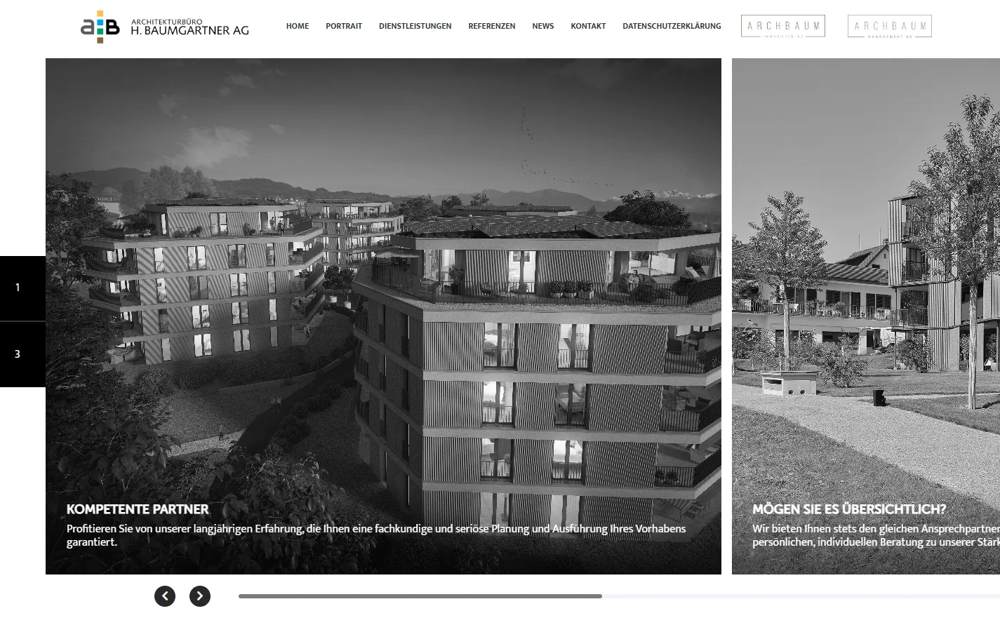 Homepage of archbaum.ch – architecture and real estate development firm