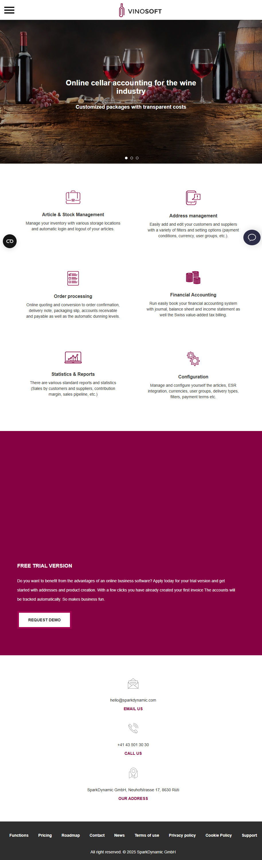 Vinosoft homepage — CRM and business management software for wine sellers