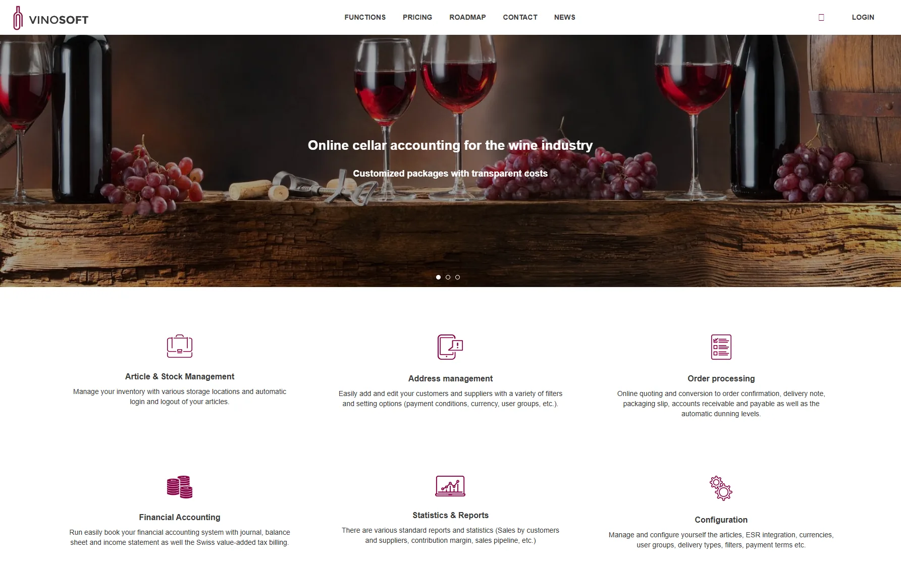 Vinosoft homepage – CRM and business management software for wine sellers