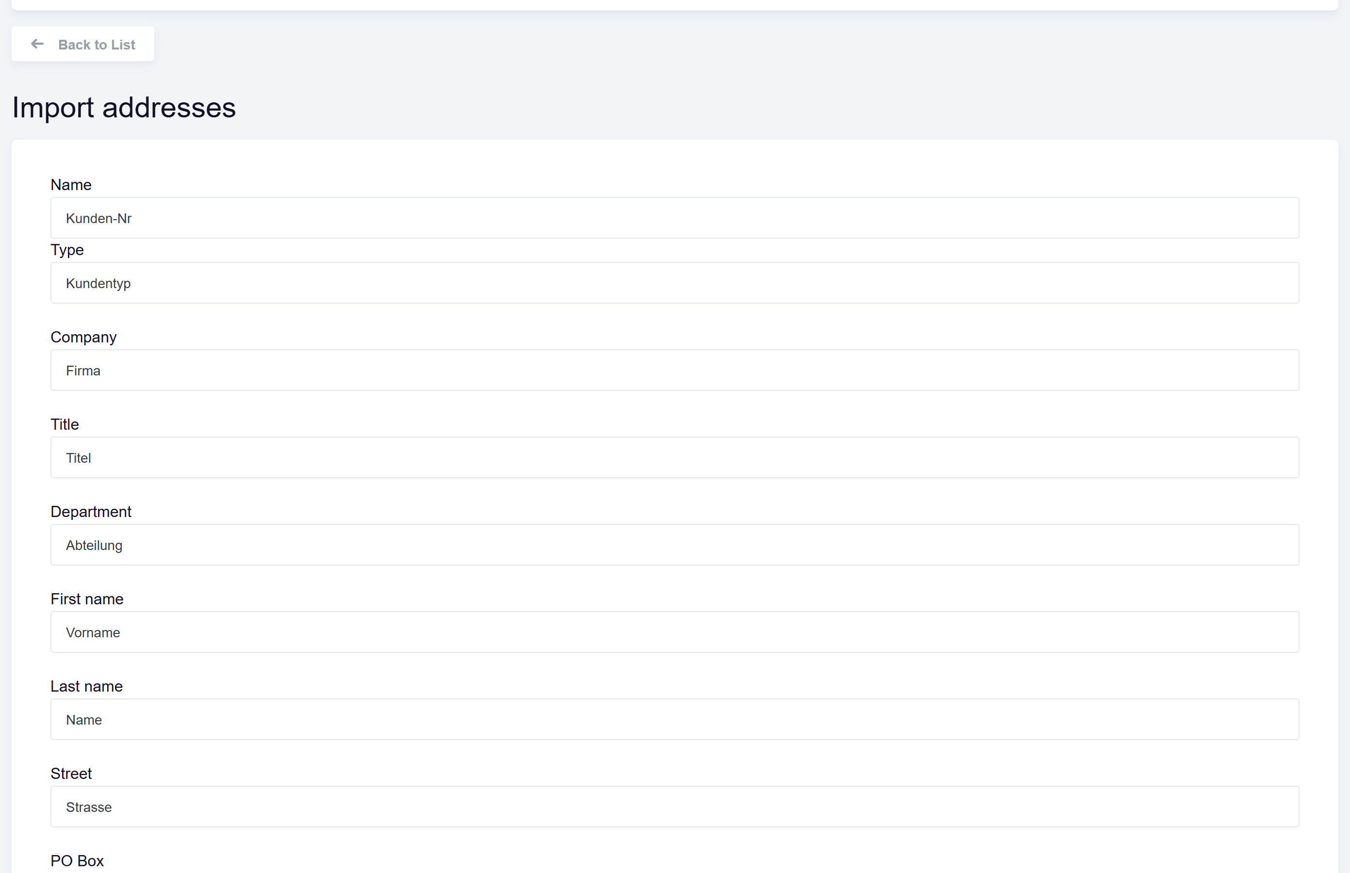 url: addresses/clientaddress/import
crop: .content-container
maxheight: 900
The customer import screen showing the column-mapping step.