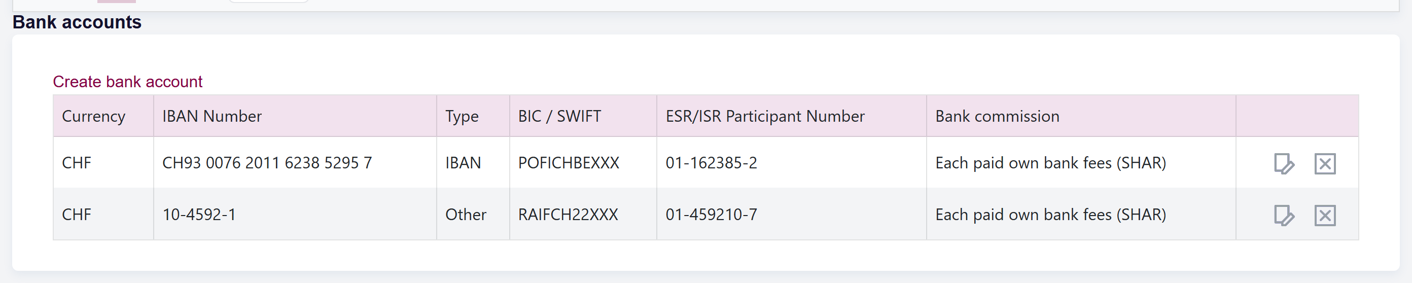 url: addresses/supplieraddress
steps:
  - openRow: Caveau de Lavaux
crop: [data-help="supplier-bank-accounts"], [data-help="supplier-bank-accounts"] + .form-wrapper
The Bank accounts section on a supplier, showing the account list and the "Create new" button.